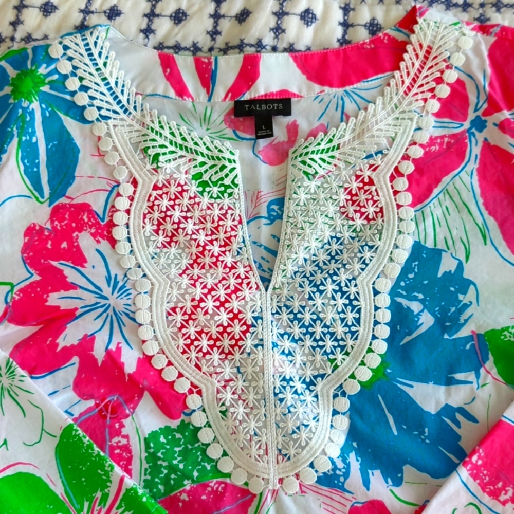 Talbots, Colorful Tunic with Embroidery Detail, Size L, Worn Once - Picture 2 of 3